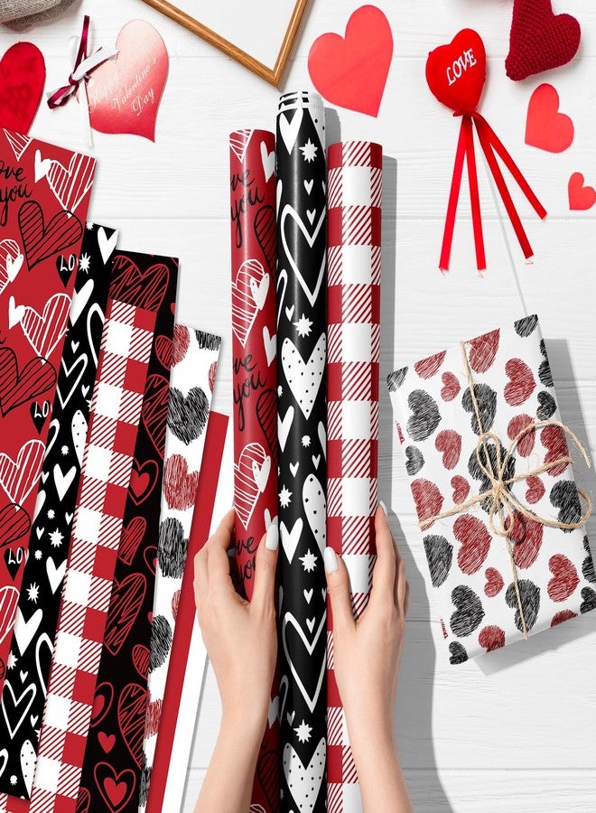 iKammo 12 Sheet Pink Valentine's Day Wrapping Paper Pink Gift Wrap Paper Pink Love Heart DIY Craft Art Paper for Party Decor Supplies, 20 x 27 Inch (Black Red) - Image 5